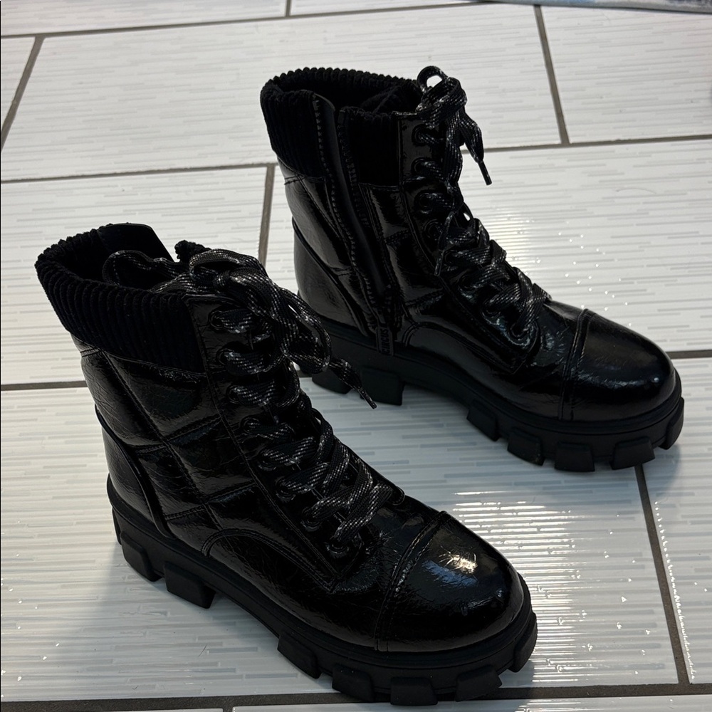Sleek Black Lace-Up Combat Boots